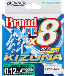Шнур Owner Kizuna X8 Broad PE green 135м 0,15мм 8,2кг